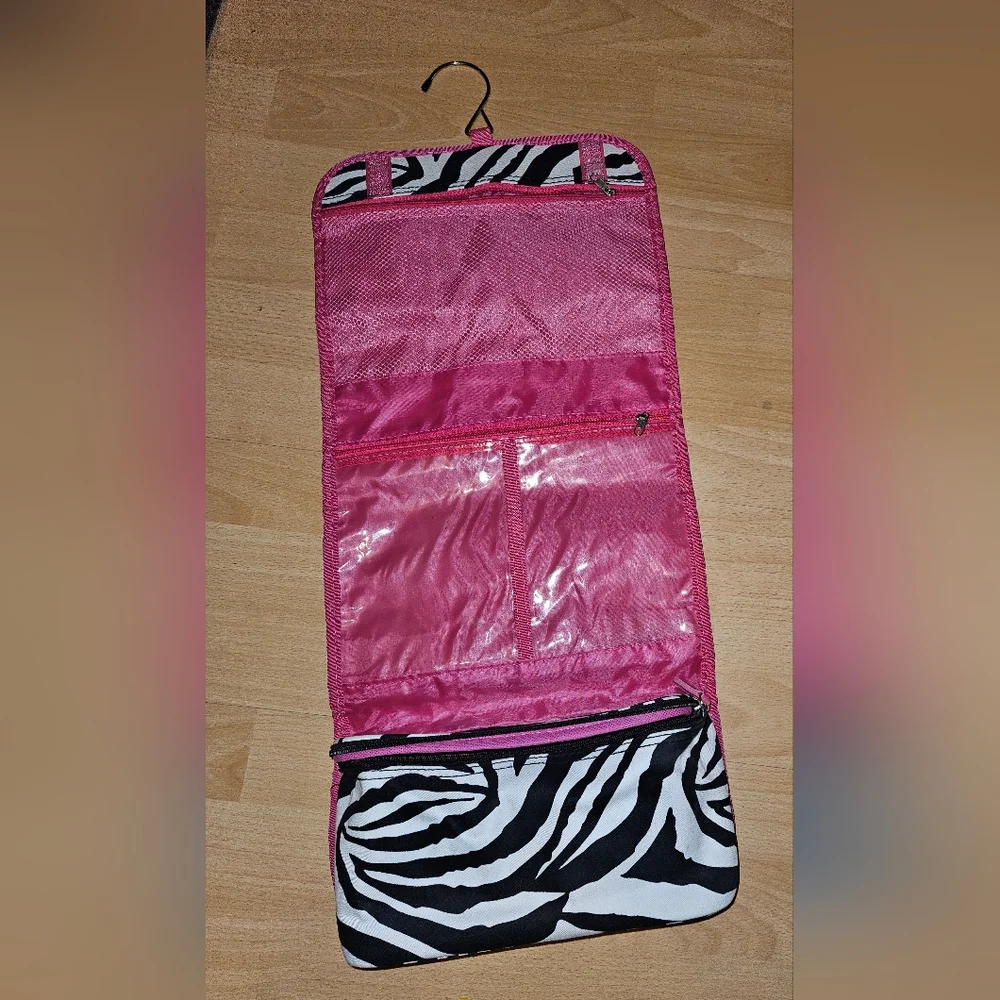 Women's Large Zebra Hanging Toiletry Cosmetic Organizer Bag 23x11
